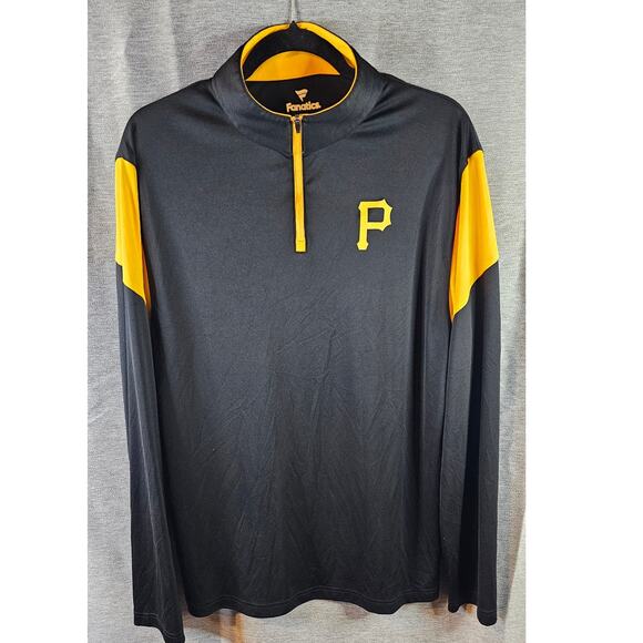 Men's Fanatics Black Pittsburgh Pirates Long Sleeved Quarter-Zip Top Sz Large - Picture 1 of 5
